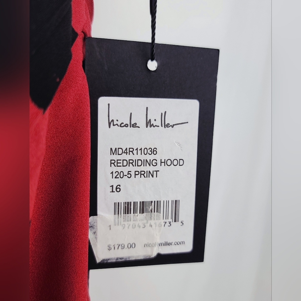 Nicole Miller Red Riding Hood One Shoulder Pleated Dress – Size 16 - Picture 6 of 17